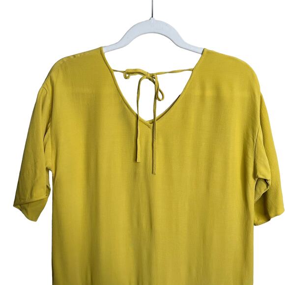 Eileen Fisher Yellow Yarow Tencel Viscose Crepe Drop Waist Dress XXS $268 - Picture 5 of 7